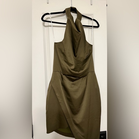 NWT Elliott Camo Asymmetric Satin Cocktail Dress - Picture 2 of 8